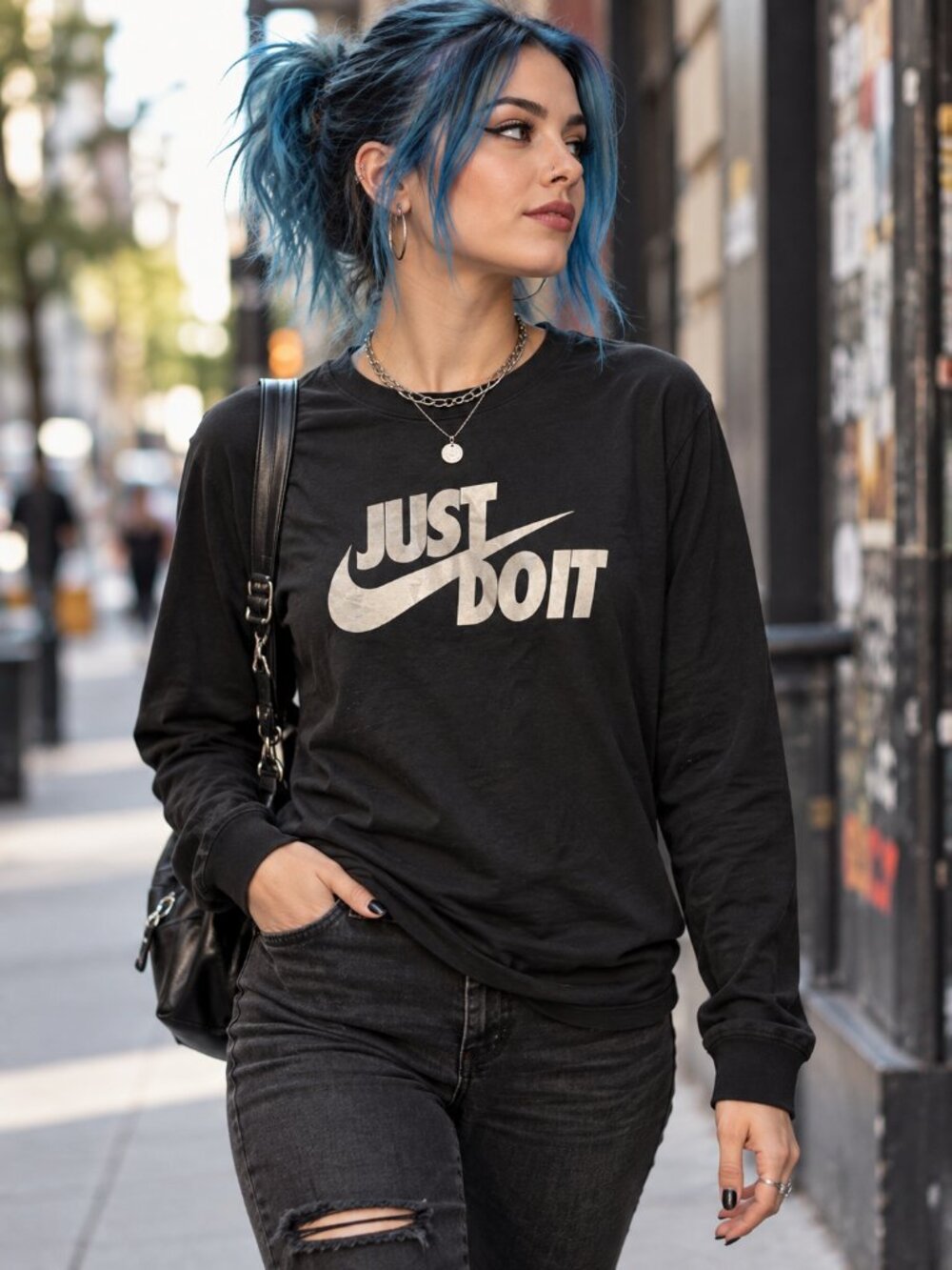Nike Just Do It Black Long Sleeve Graphic T-Shirt